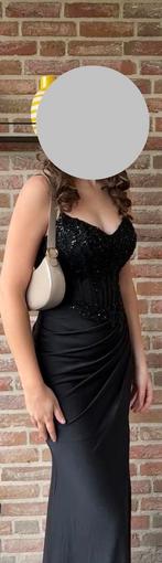 Zwarte galajurk met glitter korset en split, Kleding | Dames, Gelegenheidskleding, Galajurk, Zwart, Ophalen of Verzenden, Zo goed als nieuw
