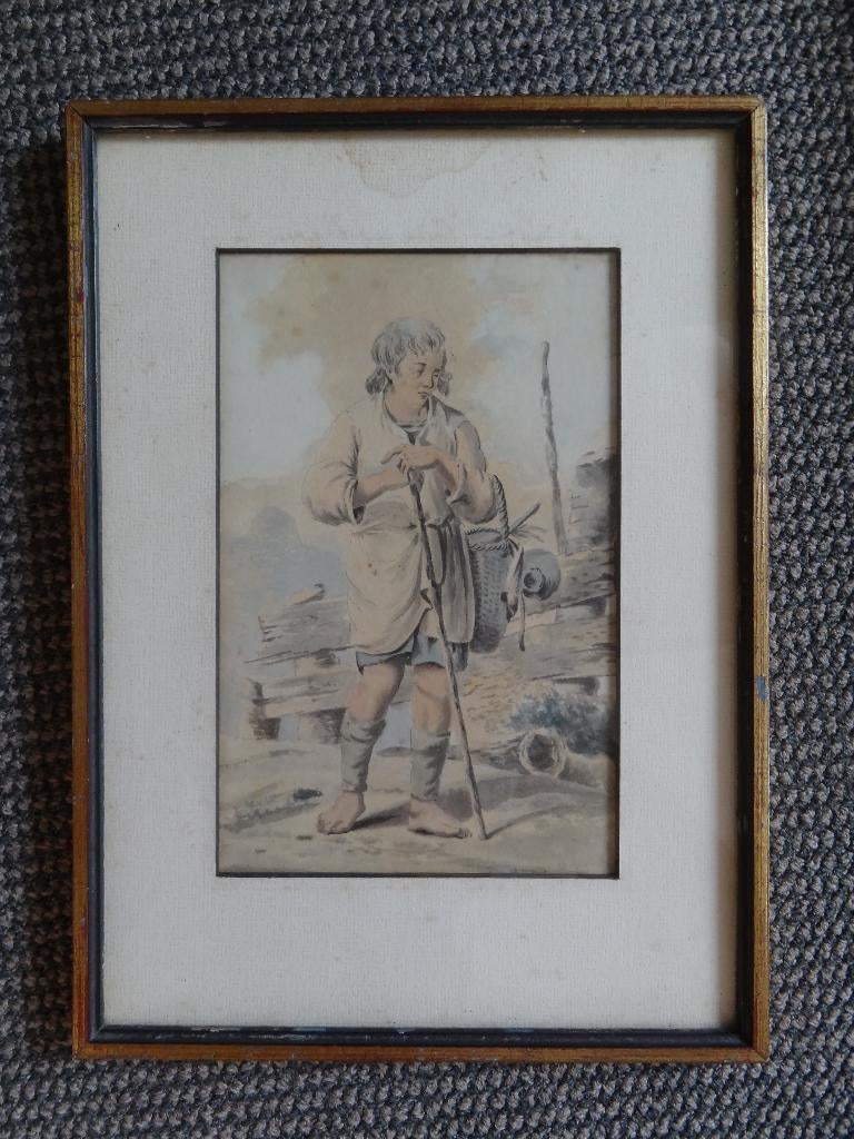 aquarel van een marskramer met wandelstok, ongesign 1825, Antiek en Kunst, Kunst | Schilderijen | Klassiek, Verzenden