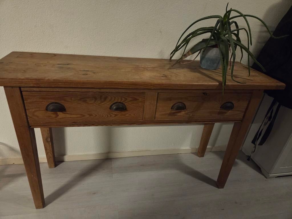 Houten sidetable met twee lades, Ophalen, Gebruikt, 100 tot 150 cm, Overige houtsoorten