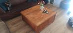 Massief houten salontafel met lades en opbergklep, Huis en Inrichting, Tafels | Salontafels, Gebruikt, 50 tot 100 cm, Vierkant