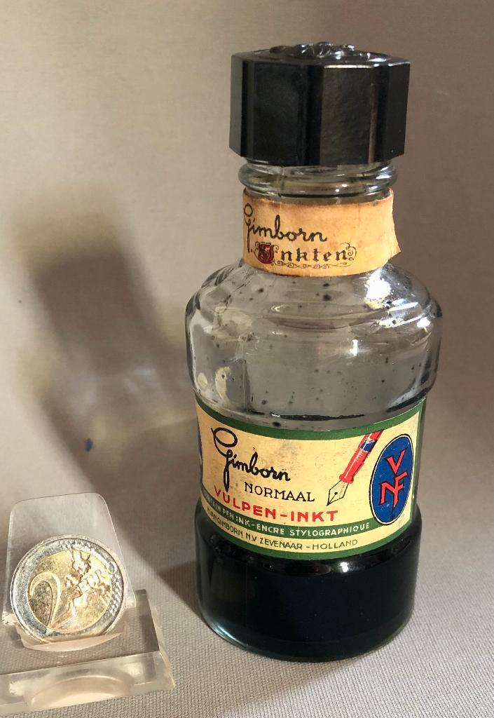 Antiek Flesje Gimborn Vulpen-Inkt, VNF, Bakelieten Dop, Verzamelen, Pennenverzamelingen, Gebruikt, Overige typen, Overige merken