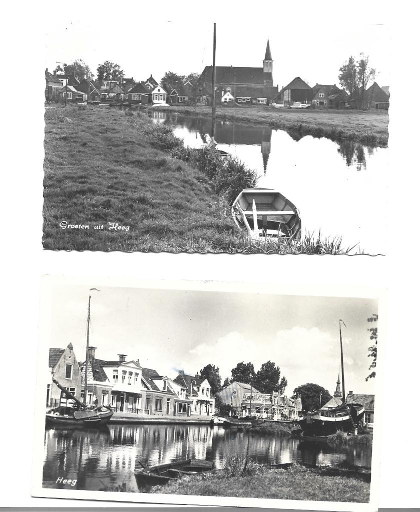 2 kaarten van Heeg, Ophalen of Verzenden, 1940 tot 1960, Gelopen, Friesland