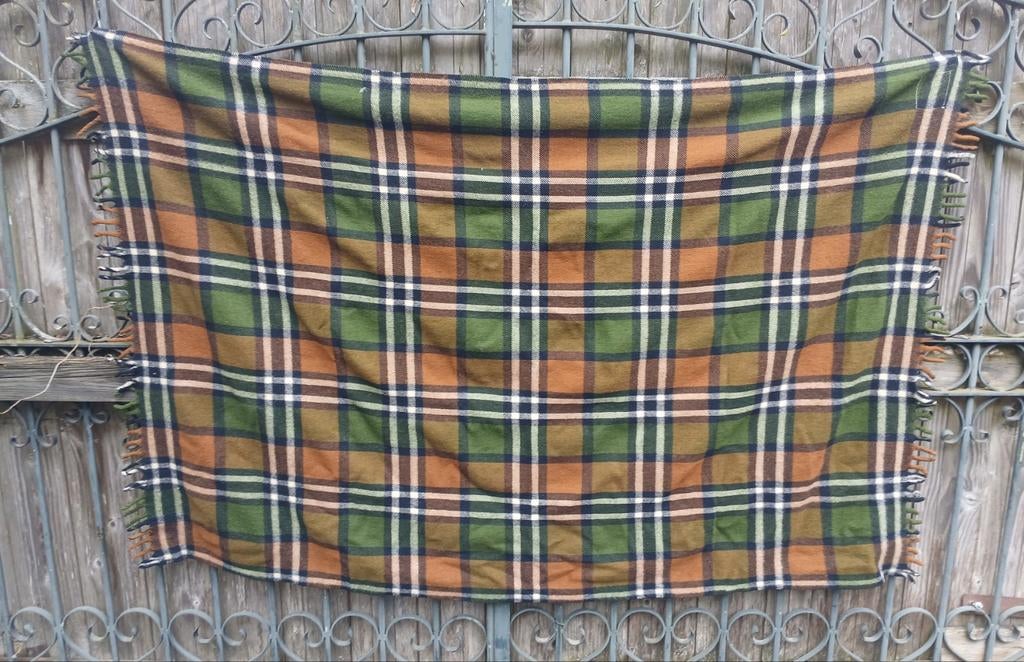 Hollandse vintage 100% wollen deken - Geruite plaid, Groen, Gebruikt, 100 tot 150 cm, Ophalen of Verzenden