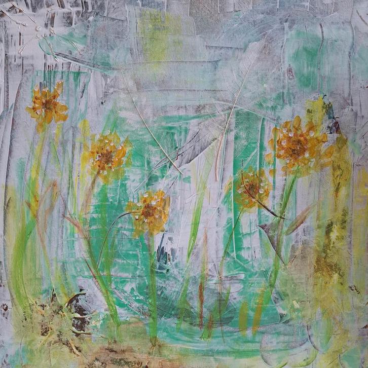 Abstract bloemen schilderij - Acryl op canvas, Antiek en Kunst, Kunst | Schilderijen | Abstract, Ophalen of Verzenden