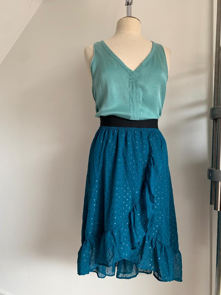 Lollys Laundry stip rok blauw petrol zwart L/40, Kleding | Dames, Maat 38/40 (M), Nieuw, Knielengte, Lollys Laundry