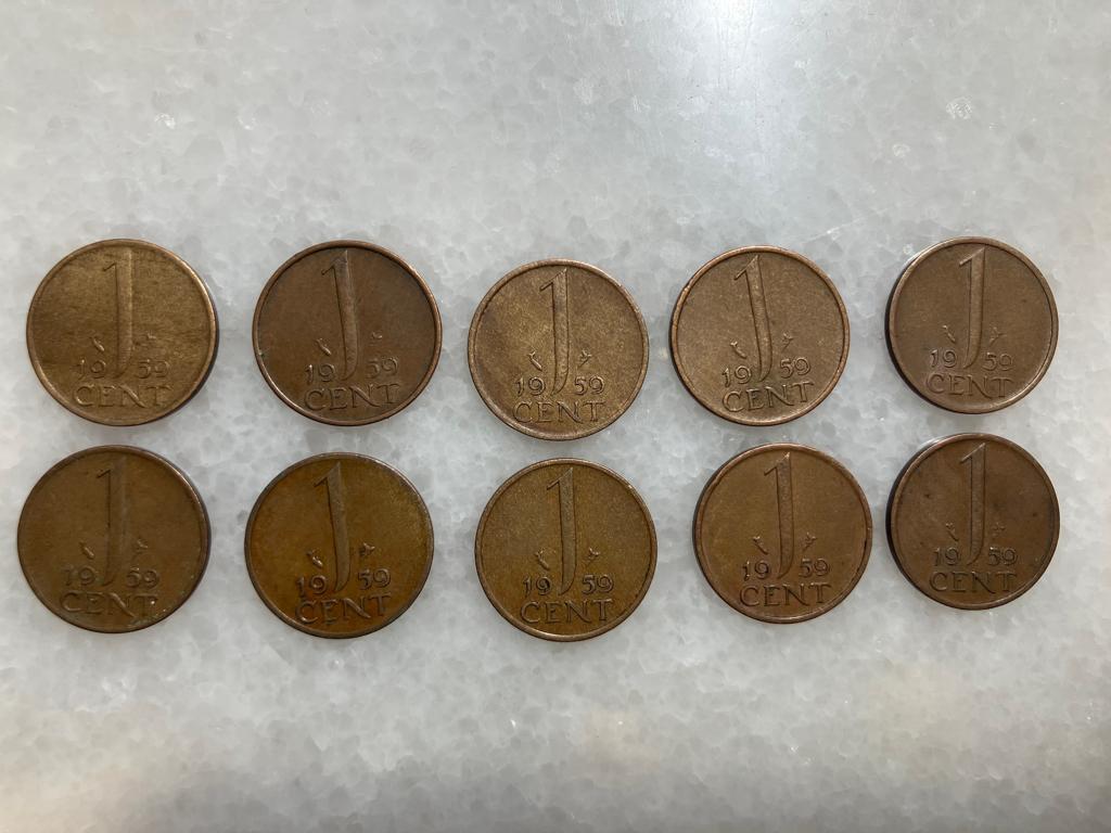10 Centen 1959, Ophalen of Verzenden, Koningin Juliana, 1 cent, Losse munt