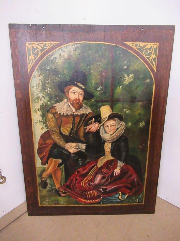 Oer 11791 schilderij man en vrouw met hoed, Antiek en Kunst, Kunst | Schilderijen | Klassiek, Ophalen