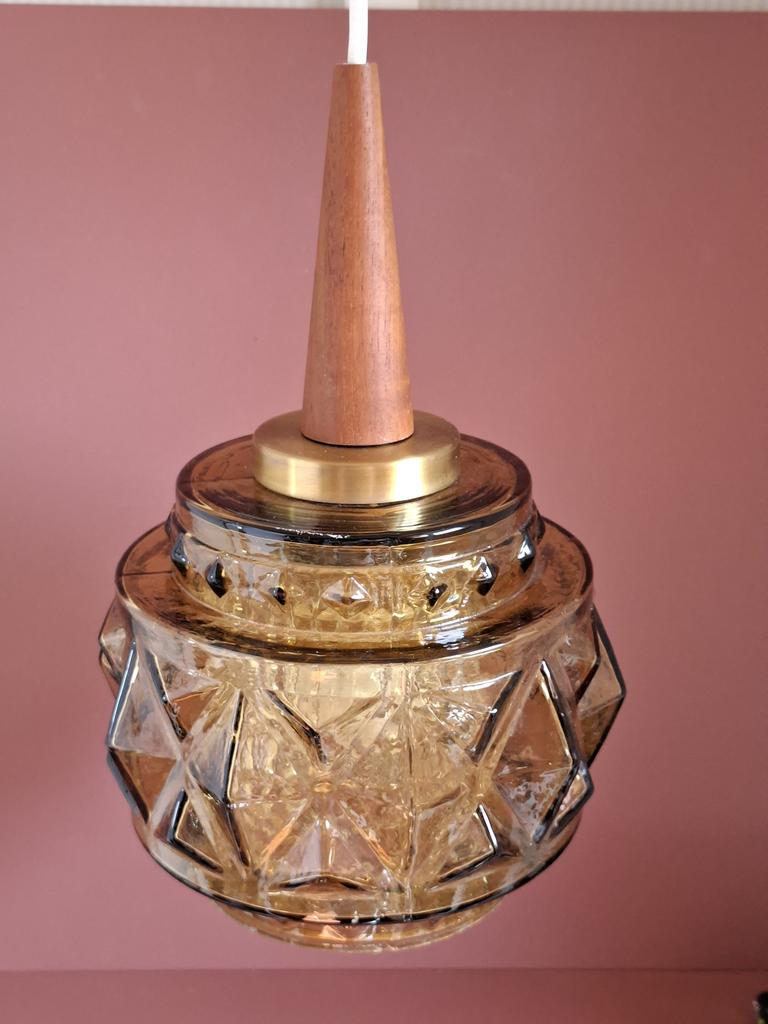 Vintage Deense Hanglamp, Ophalen of Verzenden, Zo goed als nieuw, Glas, Minder dan 50 cm