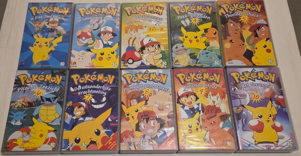 Pokemon 1 t/m 10 Complete Serie VHS Cartoon/Anime, Ophalen of Verzenden, Gebruikt, Verhaal of Sprookje