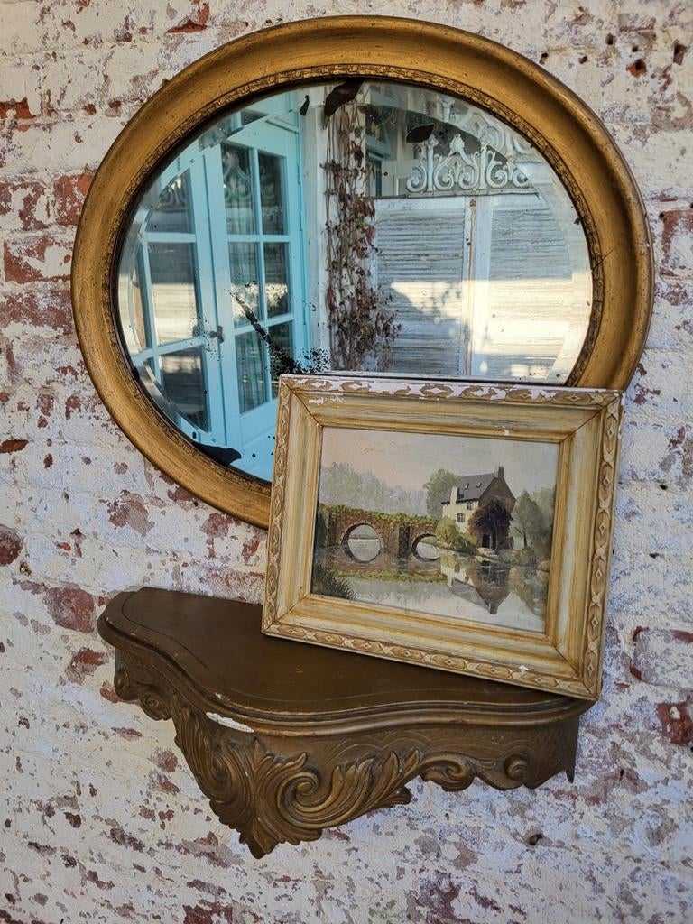 Oude franse spiegel/ allegonda, Antiek en Kunst, Antiek | Spiegels, Ophalen of Verzenden, Rechthoekig, Minder dan 50 cm