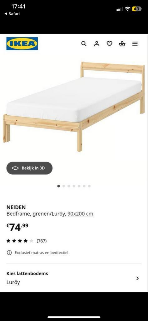 Ikea Neiden Bed 80x200cm met Lattenbodem & Matras, Huis en Inrichting, Slaapkamer | Bedden, Zo goed als nieuw, Eenpersoons, 80 cm