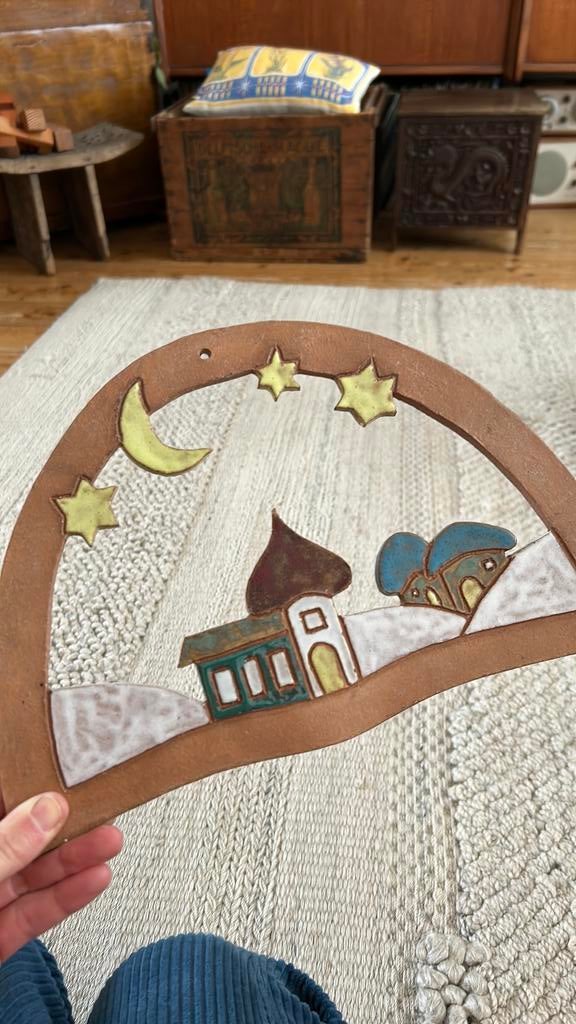 Vintage studio pottery handgemaakte keramiek raamhanger, Ophalen of Verzenden