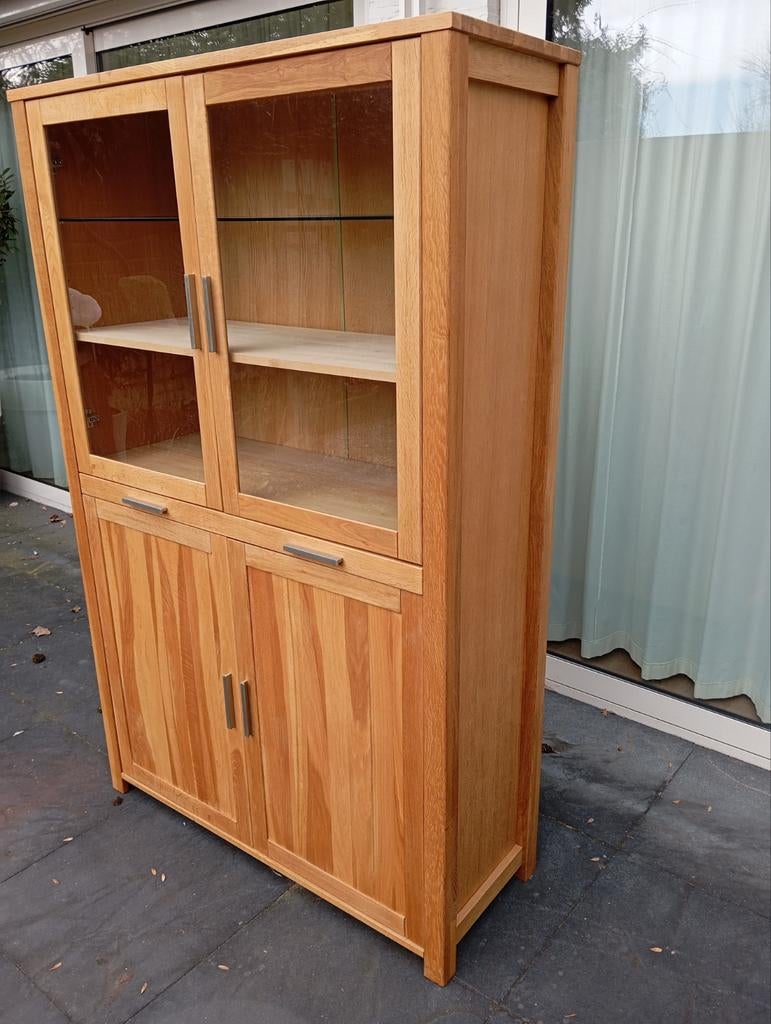 Beuken Vitrinekast / Buffetkast met Glazen Deuren, Ophalen, Modern, Klassiek, 100 tot 150 cm, Glas