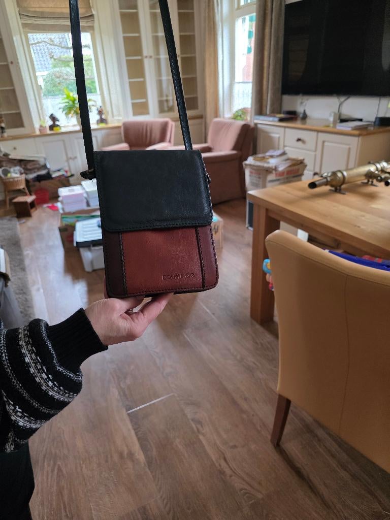 Zwart met Bruin leren tasje, Ophalen of Verzenden, Zo goed als nieuw, Zwart, Schoudertasje