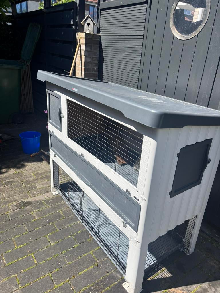 Konijnenhok ferplast incl buitenren en voer, Dieren en Toebehoren, 110 cm of meer, Ophalen of Verzenden, Zo goed als nieuw, 90 cm of meer