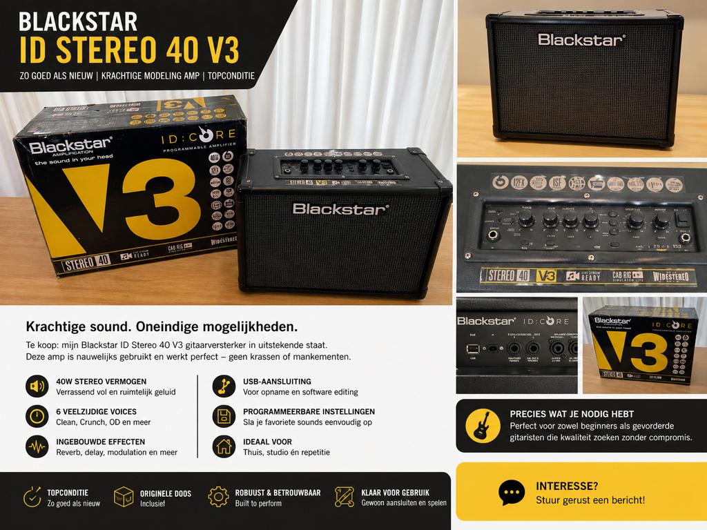 Gitaarversterker Blackstar ID Stereo 40 V3, Muziek en Instrumenten, Versterkers | Bas en Gitaar, Ophalen of Verzenden, Zo goed als nieuw