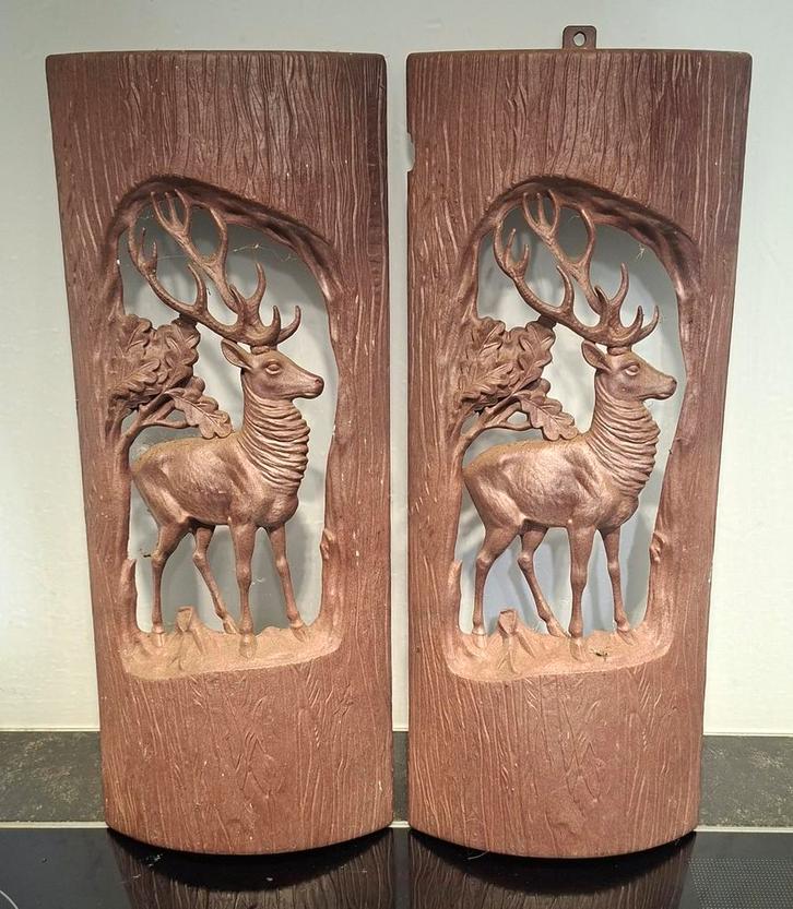 Vintage wanddecoratie herten reliëf - Made in England, Antiek en Kunst, Kunst | Beelden en Houtsnijwerken, Ophalen of Verzenden