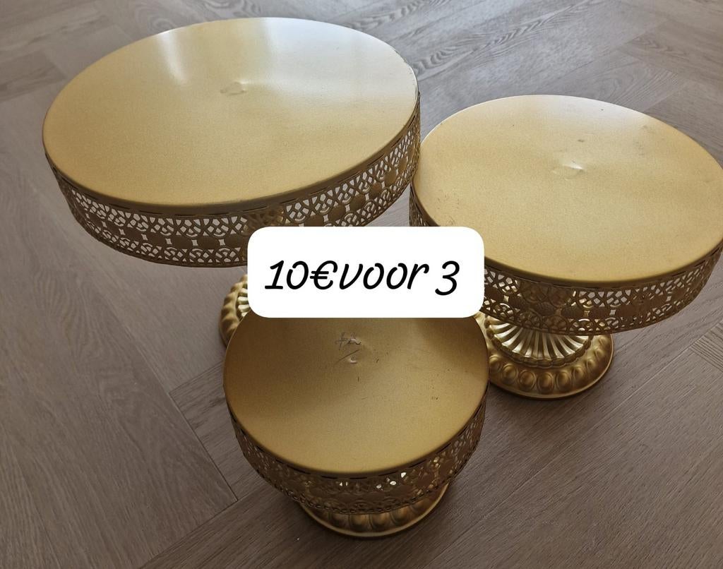 Gouden taartstandaards, set van 3, Ophalen of Verzenden