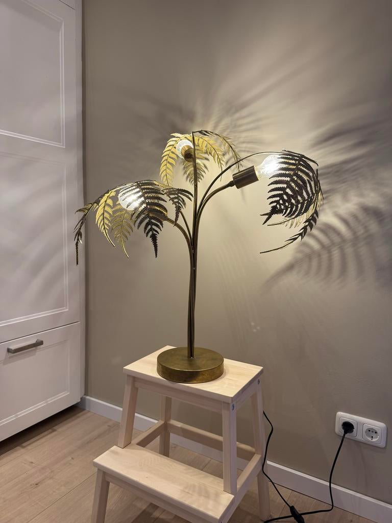 Gouden metalen lamp met varenbladeren, Ophalen of Verzenden, Zo goed als nieuw