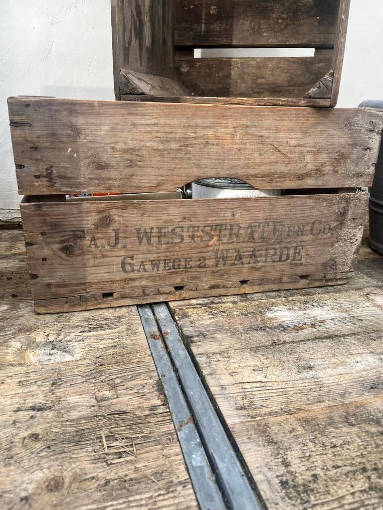 Set van 3 oude houten kratjes veilingkisten, Huis en Inrichting, Woonaccessoires | Kisten, Ophalen, Gebruikt, Overige houtsoorten