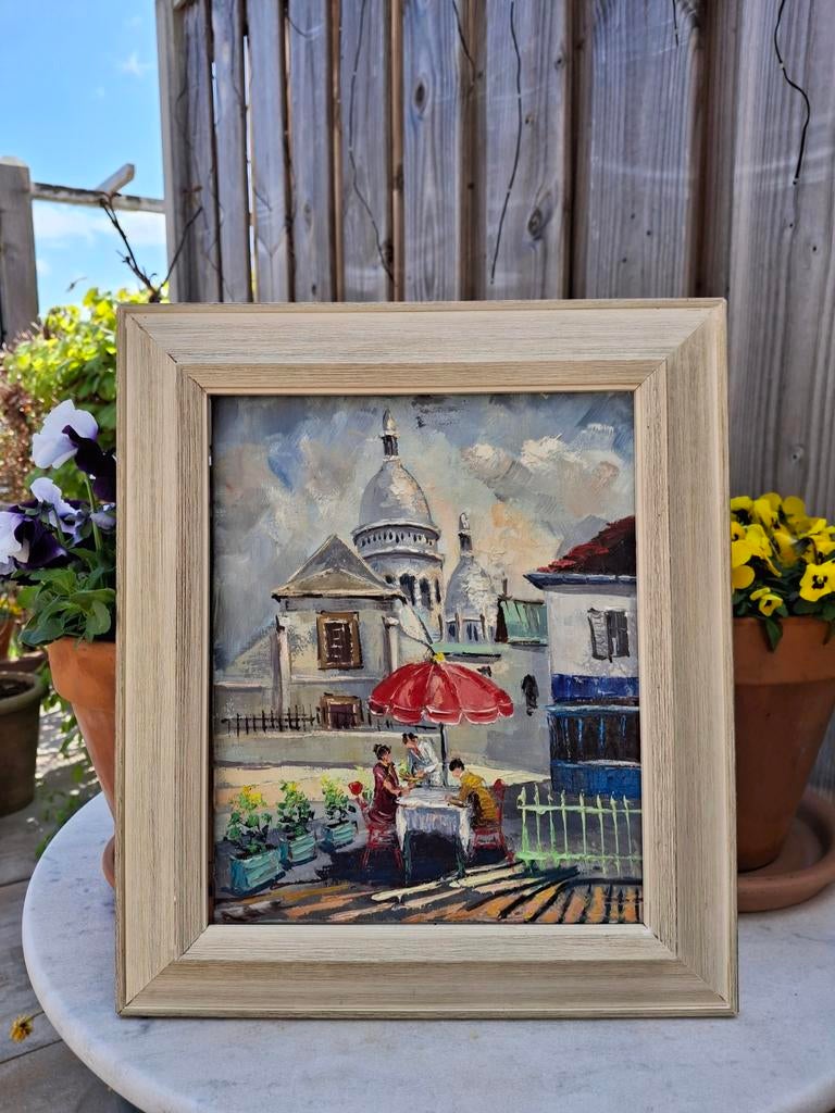 Antiek Frans Olieverf Schilderij Parijs Sacré Cœur, Ophalen of Verzenden