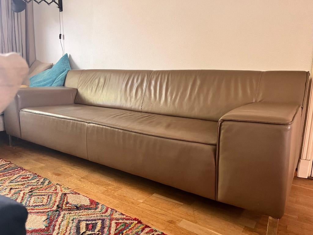 Beige/zandkleurige leren ruime 3 zits bank Montel, Ophalen, Gebruikt, Driepersoons, 75 tot 100 cm