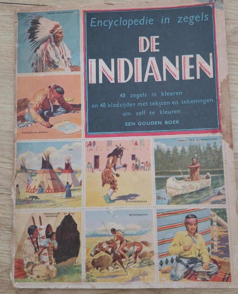 Encyclopedie in zegels: De Indianen - Een Gouden Boek 1957, Ophalen of Verzenden, Los deel, Algemeen, Sonja Bleeker