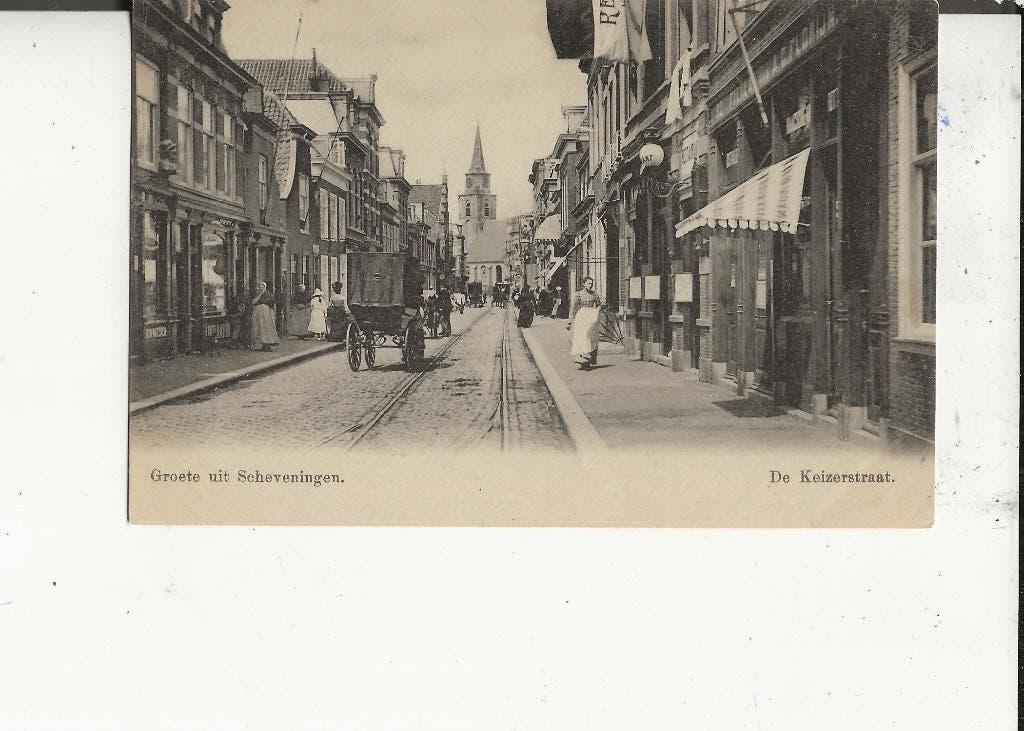 Scheveningen Keizerstraat met Apotheek en paardentram 1899, Ophalen of Verzenden, Voor 1920, Ongelopen, Zuid-Holland