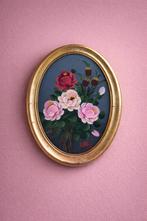 Olieverfschilderij bloemen in ovale lijst, Antiek en Kunst, Ophalen of Verzenden
