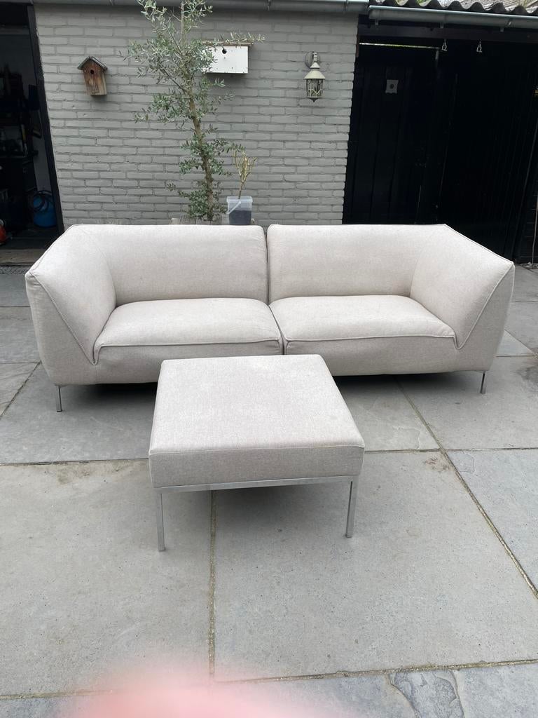 Bank met hocker driedelig ecru, Huis en Inrichting, Banken | Bankstellen, Ophalen, Gebruikt, Stof, 200 tot 250 cm