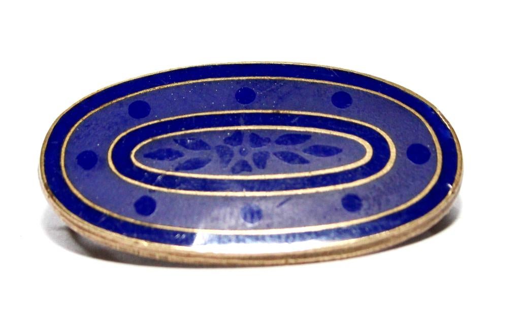 Schitterende Antieke Ovale Blauw Emaille Broche, Ophalen of Verzenden, Koper, Broche