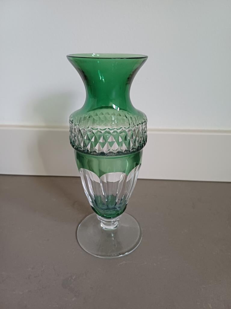 Groen wit glazen vaasje, Antiek en Kunst, Antiek | Glas en Kristal, Ophalen of Verzenden