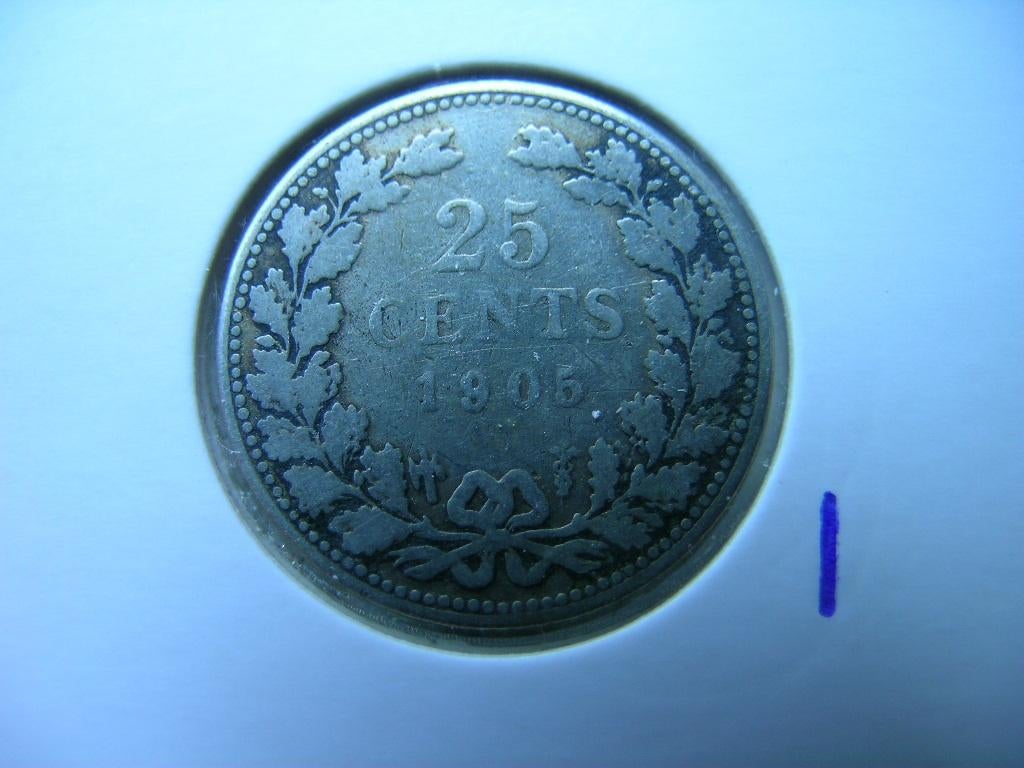 Kwartje 1905, Ophalen of Verzenden, Koningin Wilhelmina, 25 cent, Losse munt