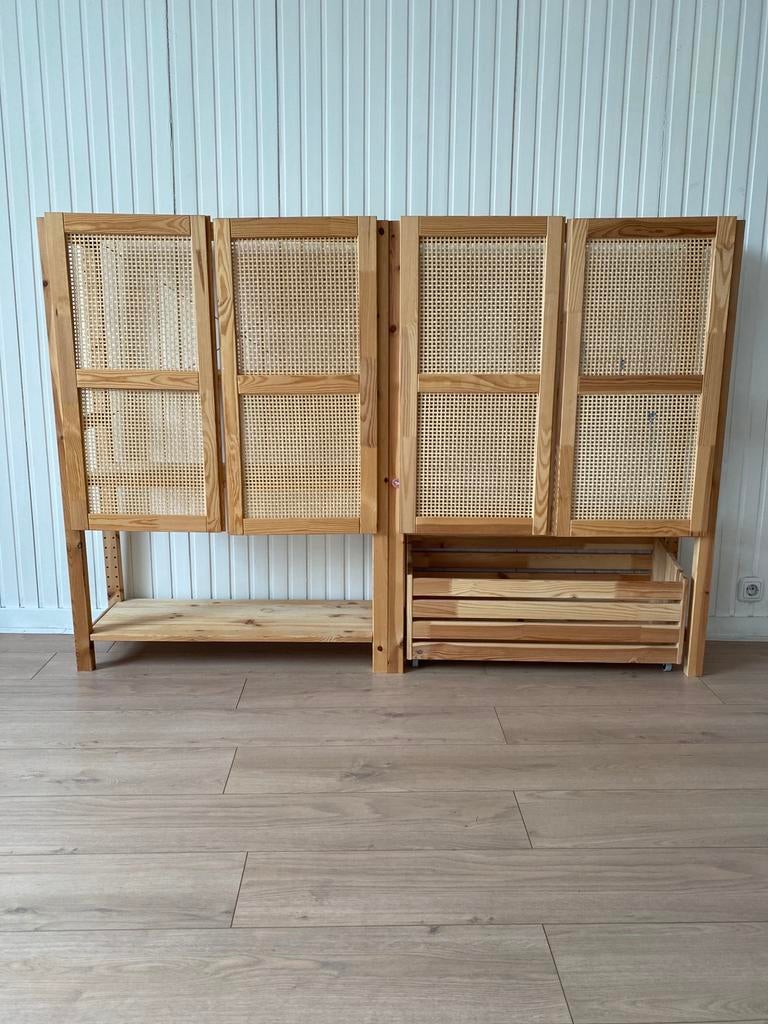 2x houten kast rotan deuren set boho 125x90x32 cm, Ophalen, Gebruikt, Hout, Vogelkooi