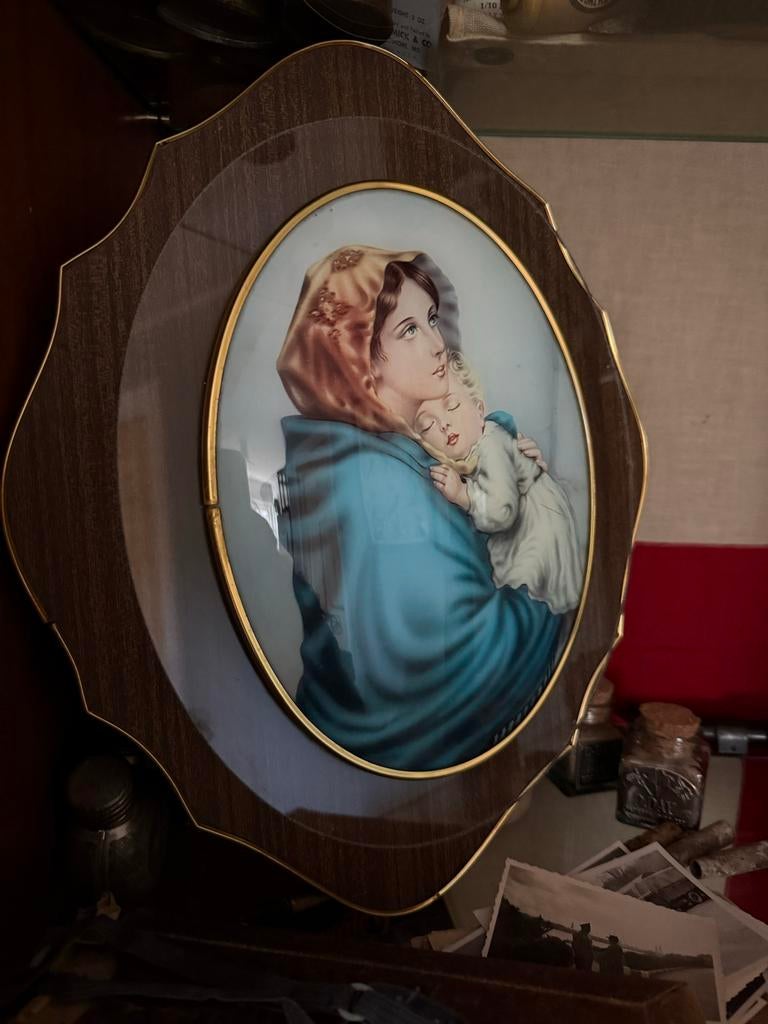 Vintage Madonna wanddecoratie met gouden lijst- Bol glas, Ophalen of Verzenden
