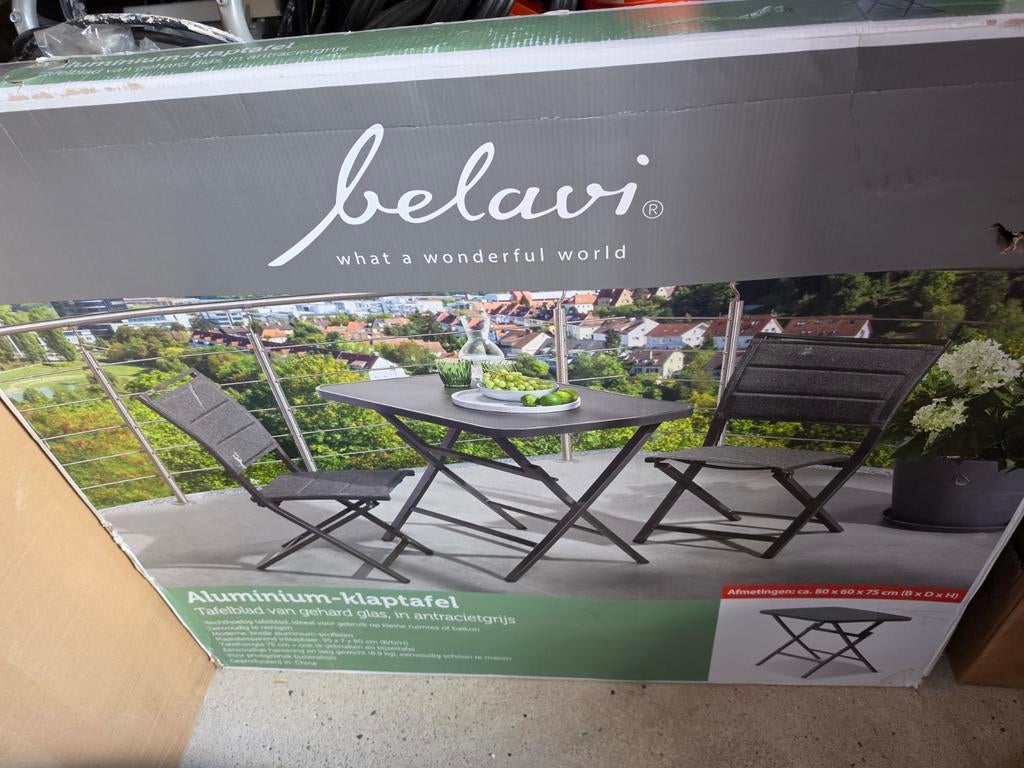 Belavi Aluminium Klaptafel met Gehard Glas - Antracietgrijs, Tuin en Terras, Tuintafels, Ophalen