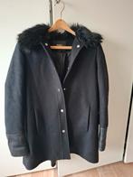 Maje Zwarte Wollen Jas met Bontkraag - Maat 36 (S), Kleding | Dames, Jassen | Winter, Zwart, Ophalen of Verzenden, Maat 36 (S)