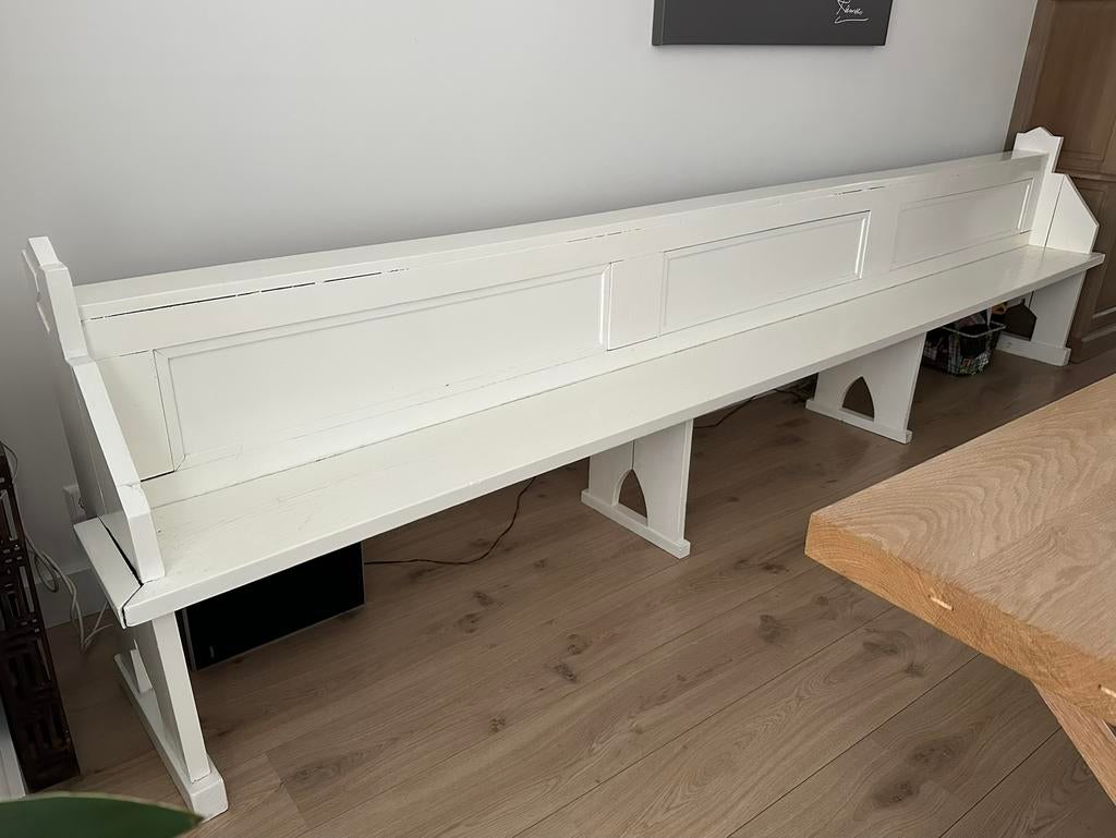 Witte kerkbank - 350 cm lang - veel zitruimte!, Ophalen