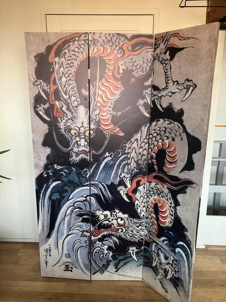 Kamerscherm met drakenprint - 180x120 cm, Huis en Inrichting, Woonaccessoires | Kamerschermen, Zo goed als nieuw, Ophalen