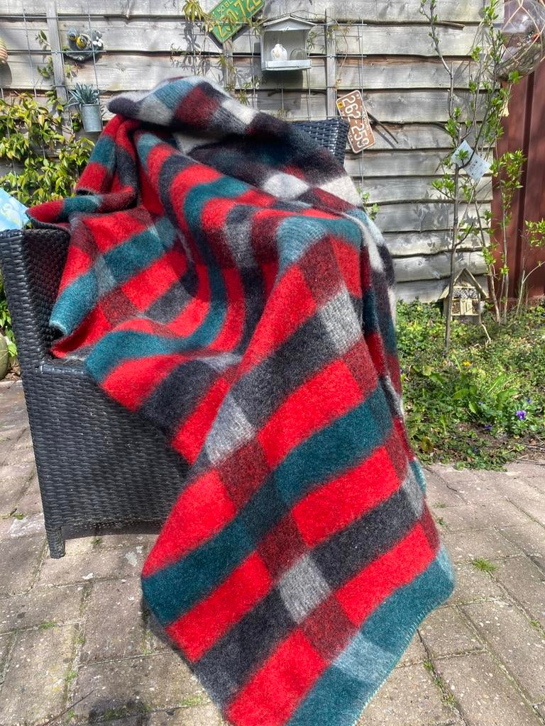 Prachtige geblokte vintage wollen deken, Huis en Inrichting, Woonaccessoires | Plaids en Woondekens, Ophalen of Verzenden, Zo goed als nieuw