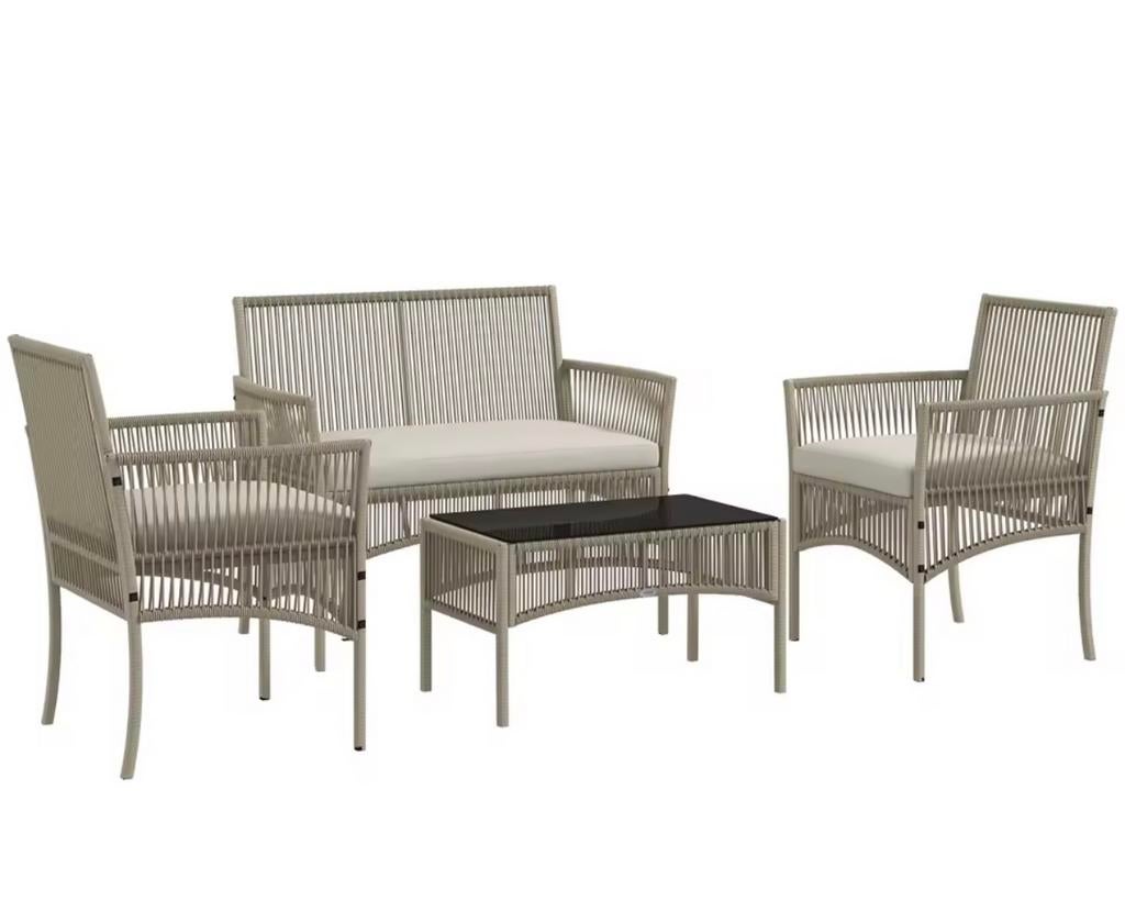 Luxe 4-delige Tuinset - Modern Design, 4 zitplaatsen, Kunststof, Verzenden, Nieuw