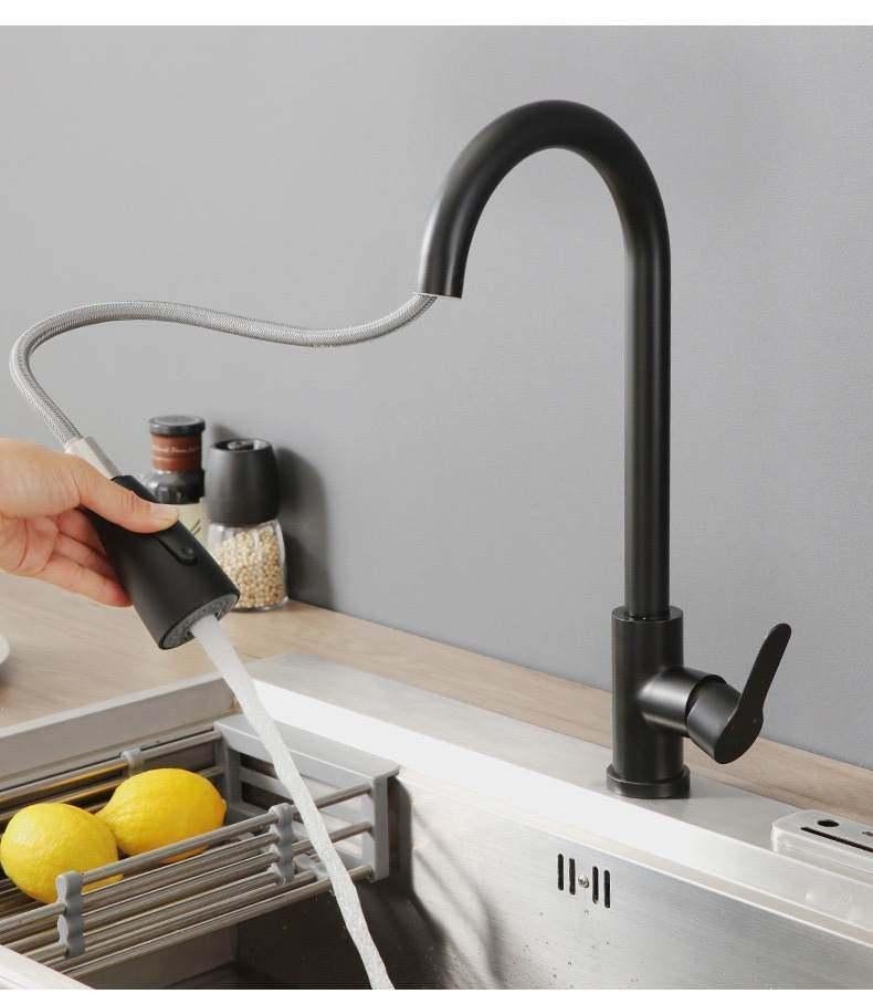 Keukenkraan Zwart of RVS Geborsteld UITTREKBAAR SPOELKRAAN, Doe-het-zelf en Verbouw, Sanitair, Nieuw, Kraan, Rvs, Ophalen of Verzenden