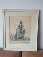 ets stadhuis Gouda gesigneerd Marius Janssen, Antiek en Kunst, Kunst | Etsen en Gravures, Ophalen