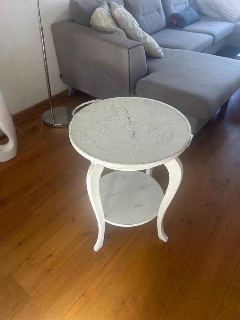 Brocante bijzettafel – wit – shabby chic – landelijk, Minder dan 55 cm, Gebruikt, Shabby chic – landelijk, Rond