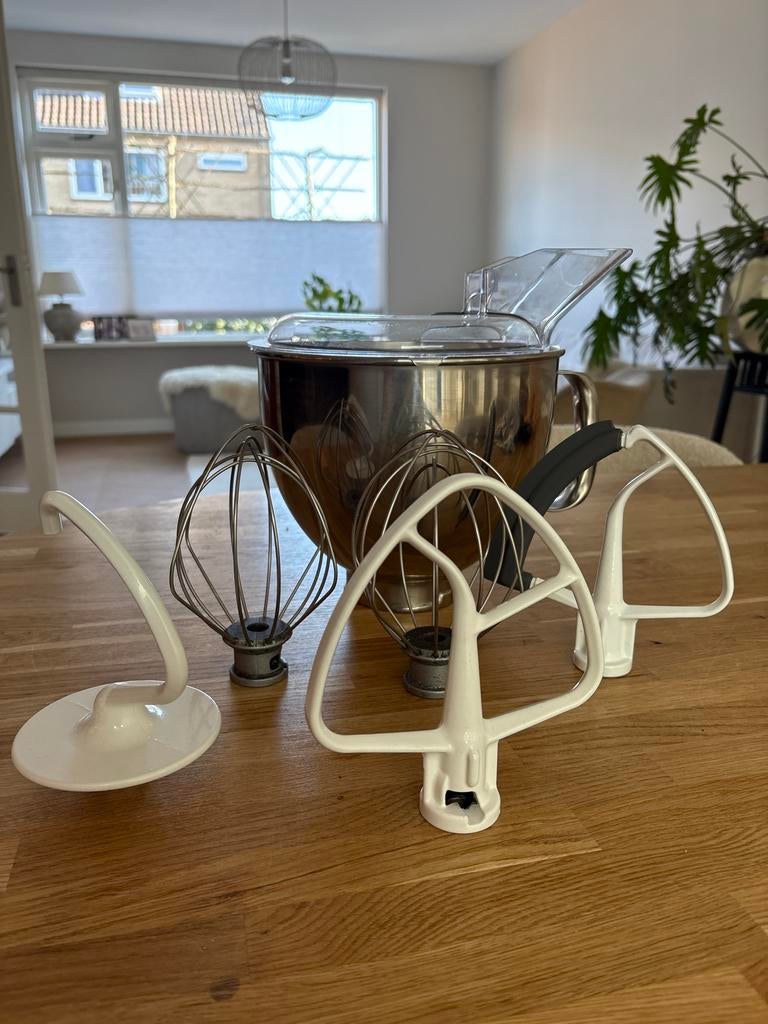 KitchenAid onderdelen: kom, garde, platte menghaak, deeghaak, 4 liter of meer, Ophalen of Verzenden, Gebruikt, Vaatwasserbestendig