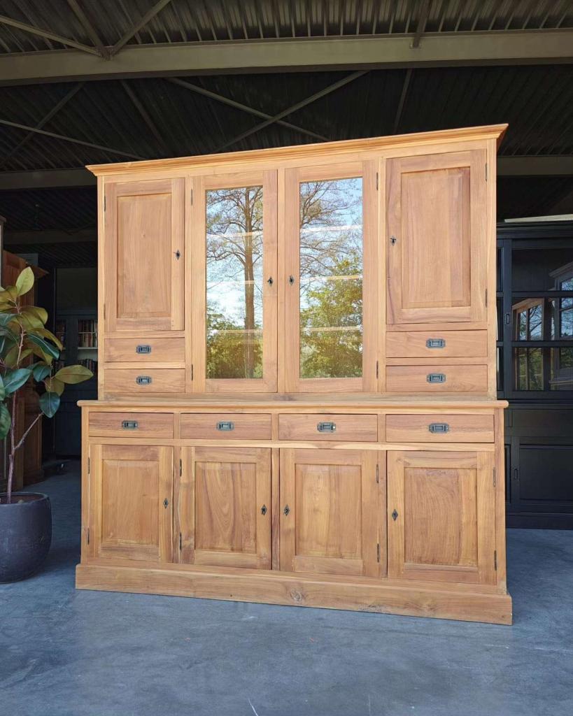 Grote teakhouten wandkast | Buffetkast teak | Vitrine  #5461, Niet ingevuld, Met deur(en), 200 cm of meer, Niet ingevuld