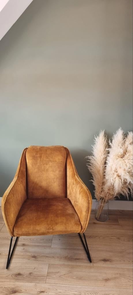 Velvet fauteuil okergeel/goud LOODS 5, Ophalen, Zo goed als nieuw, 50 tot 75 cm