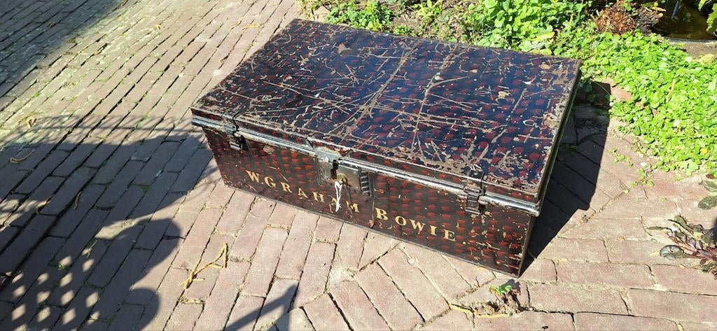 Antieke Engelse Victoriaanse metalen uniform kist, Ophalen of Verzenden, Landmacht, Engeland, Kist of Geocache