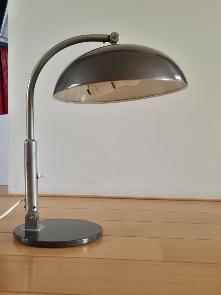 Hala bureaulamp grijze kap chromen standaard retro lamp, Antiek en Kunst, Ophalen