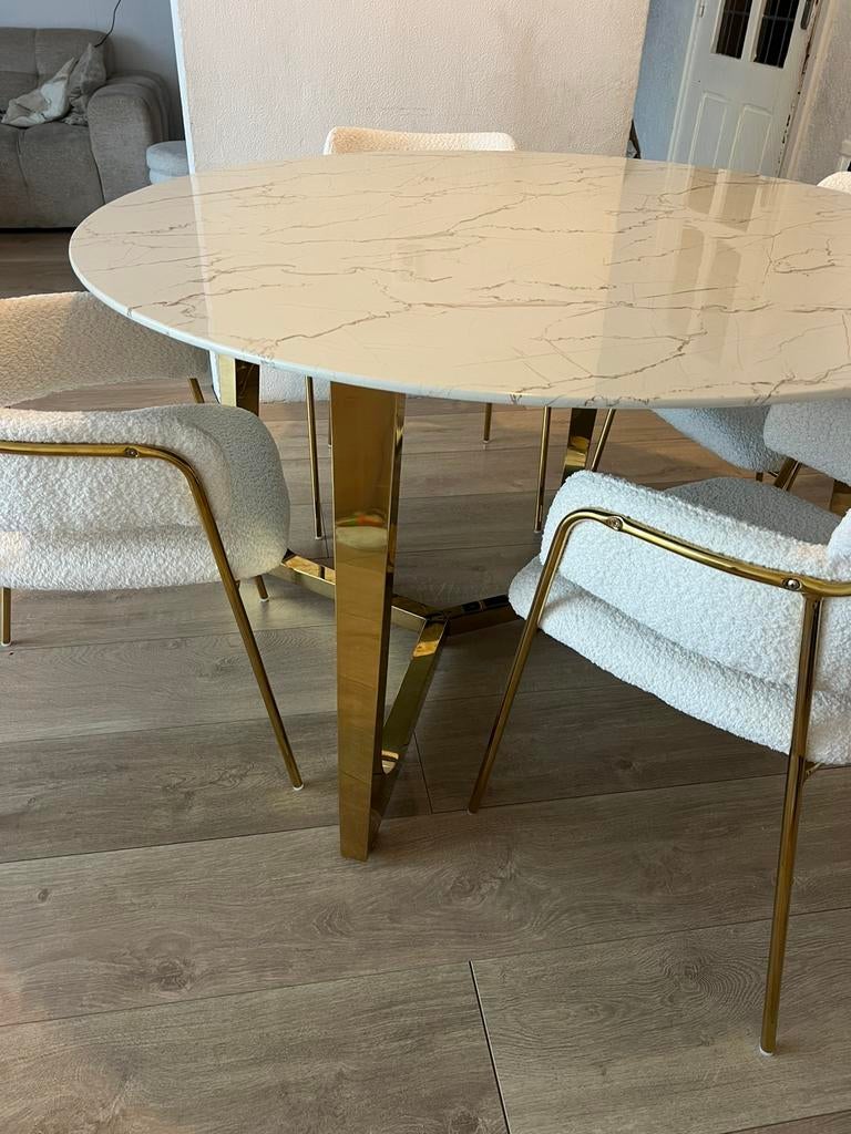 Mooie Eettafel + 4 nieuwe stoelen, Huis en Inrichting, Tafels | Eettafels, Ophalen, Zo goed als nieuw, Rechthoekig, 50 tot 100 cm